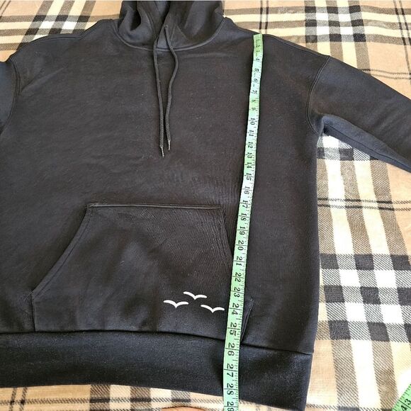 Black Pullover Sweater with Hood and Ribbed Cuffs - Picture 9 of 9